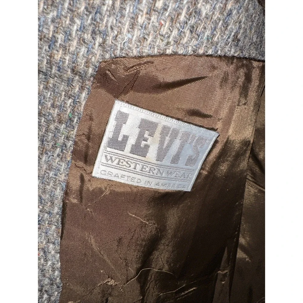 LEVIS Men`s 44L Gray/Blue Tweed WESTERN WEAR Blazer JACKET Rockabilly Elbow pads